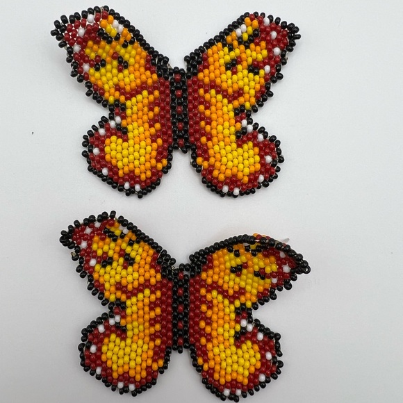 Oversized Statement Butterfly Earrings - Seed Bead Butterfly Dangle Earrings - Picture 8 of 9